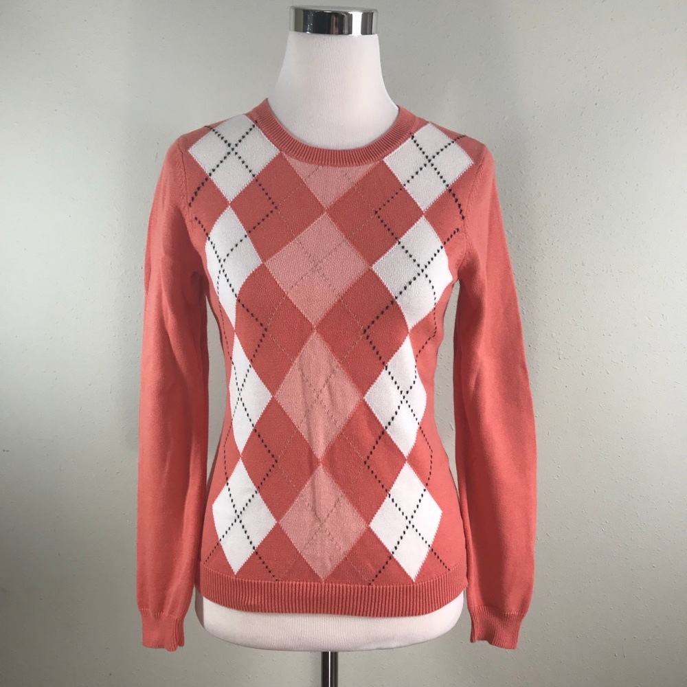 Izod crew neck peach argyle sweater top